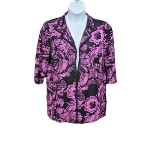 Ming Wang Jacquard Knit Blazer Womens M Floral‎ Cardigan Boardroom Chic Corpcore